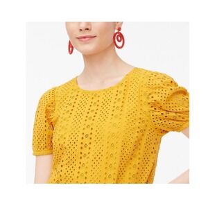 J.Crew blouse women's size XL eyelet puff sleeve‎ gold yellow
